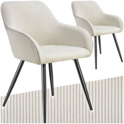 Tectake Set Of 2 Dining Chair Marilyn - Corduroy Look, Upholstered, Armchair, Continuous Backrest  - Cream/black - thumbnail 1