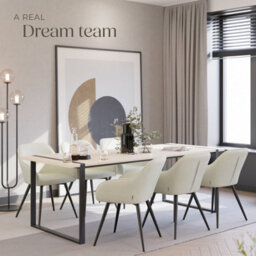 Tectake Set Of 2 Dining Chair Marilyn - Corduroy Look, Upholstered, Armchair, Continuous Backrest  - Cream/black - thumbnail 8