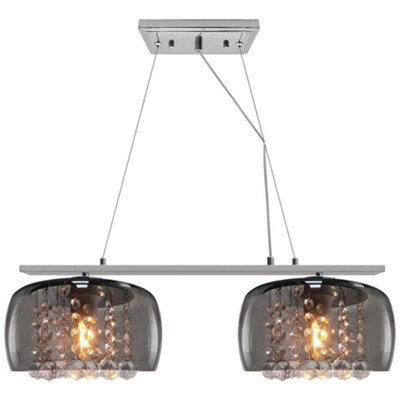 Long Life Lamps Company Modern Ceiling Crystal Droplet Pendant Light Double Smoked Grey Glass H3102 - image 1