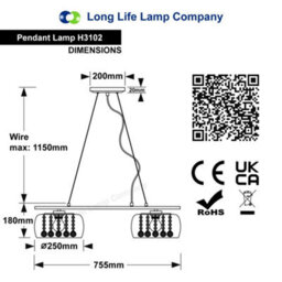 Long Life Lamps Company Modern Ceiling Crystal Droplet Pendant Light Double Smoked Grey Glass H3102 - thumbnail 2