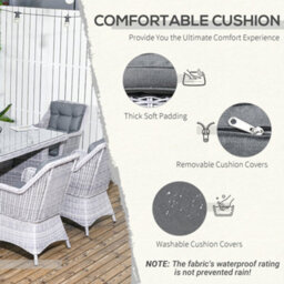 Outsunny 6 Seater Rattan Dining Set With Glass Top Table And Cushions, Grey - thumbnail 5