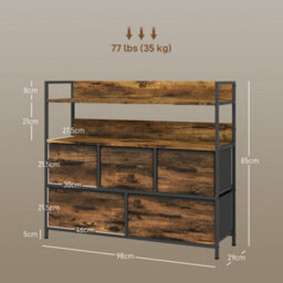 Homcom Bedroom Chest Of Drawers 5 Drawer Dresser W/ Shelves, Rustic Brown - thumbnail 3