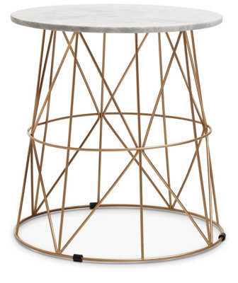 Orsina Marble Top White Side Table, Open Design Frame Bedside Table, Round End Table For Living Room, Lounge - image 1