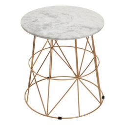 Orsina Marble Top White Side Table, Open Design Frame Bedside Table, Round End Table For Living Room, Lounge - thumbnail 4