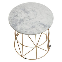 Orsina Marble Top White Side Table, Open Design Frame Bedside Table, Round End Table For Living Room, Lounge - thumbnail 5