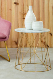 Orsina Marble Top White Side Table, Open Design Frame Bedside Table, Round End Table For Living Room, Lounge - thumbnail 2