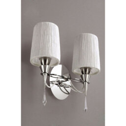 Luminosa Lighting Luminosa Lucca Wall Lamp Switched 2 Light E27, Polished Chrome With White Shades & Clear Crystal - thumbnail 2