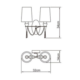 Luminosa Lighting Luminosa Lucca Wall Lamp Switched 2 Light E27, Polished Chrome With White Shades & Clear Crystal - thumbnail 9