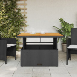 Vidaxl Garden Table Black 110X110X71 Cm Poly Rattan And Acacia Wood - thumbnail 3