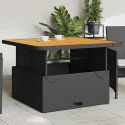 Vidaxl Garden Table Black 110X110X71 Cm Poly Rattan And Acacia Wood - thumbnail 1