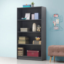 Timber Art Design 4 Tier Bookcase Tall Display Shelving Storage Unit Wood Furniture Dark Grey - thumbnail 1