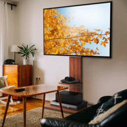 "Heavy Duty Floor Tv Stand Television Holder With Wood Floating Mount For 32-65""" - thumbnail 6