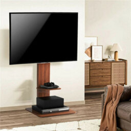 "Heavy Duty Floor Tv Stand Television Holder With Wood Floating Mount For 32-65""" - thumbnail 5