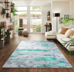 Smart Living Modern Carved Area Rug, Living Room Carpet, Kitchen Floor, Bedroom Soft Rugs 60Cmx220Cm - Emperor (310 Onyx Aqua) - thumbnail 1
