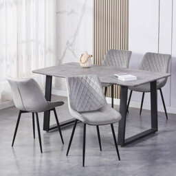 MCC Direct Set Of 2 Dark Grey Velvet Effect Dining Chairs Plush Padded Upholstered Accent Chair - Elle By Mcc