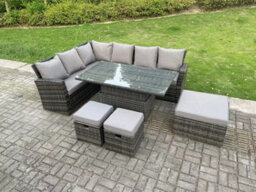 Fimous 9 Seater High Back Outdoor Rattan Adjustable Rising Lifting Dining Table Corner Sofa Set Garden Furniture Left Hand - thumbnail 1