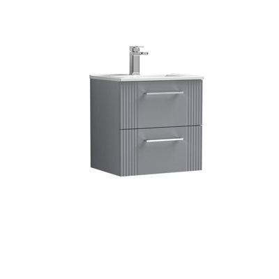 Balterley Belvide Partial Fluted 2 Drawer Wall Hung Vanity Unit With 1 Tap Hole Minimalist Basin - 500mm - Satin Grey - image 1