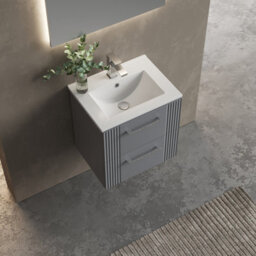 Balterley Belvide Partial Fluted 2 Drawer Wall Hung Vanity Unit With 1 Tap Hole Minimalist Basin - 500mm - Satin Grey - thumbnail 3