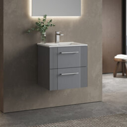 Balterley Belvide Partial Fluted 2 Drawer Wall Hung Vanity Unit With 1 Tap Hole Minimalist Basin - 500mm - Satin Grey - thumbnail 6