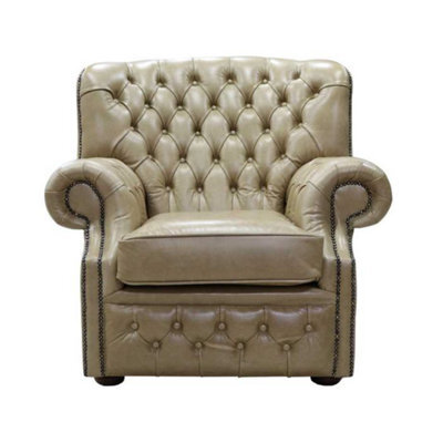 Chesterfield Handmade Armchair Old English Parchment Leather In Monks Style - image 1