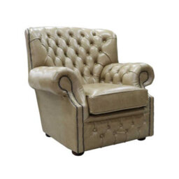Chesterfield Handmade Armchair Old English Parchment Leather In Monks Style - thumbnail 2