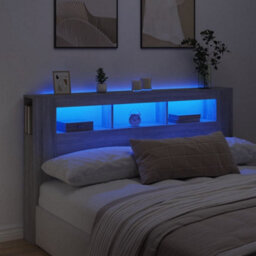 Berkfield Led Headboard Grey Sonoma 180X18.5X103.5 Cm Engineered Wood - thumbnail 1