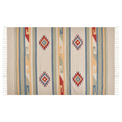 Beliani Rug Aparan Beige 140 X 200 Cm Cotton Kilim - image 1