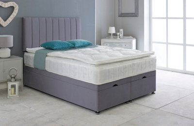 Adore Designs Portland Plush Velvet Ottoman Storage Bed, With Pillow Top Mattress - 6Ft Super King - Grey - image 1
