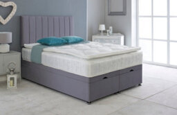 Adore Designs Portland Plush Velvet Ottoman Storage Bed, With Pillow Top Mattress - 6Ft Super King - Grey - thumbnail 1