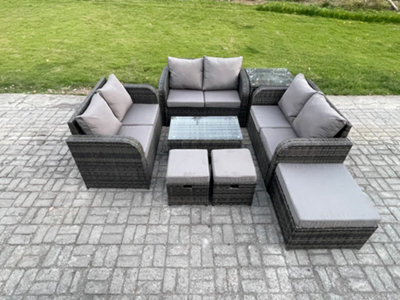 Fimous Outdoor Garden Furniture Sets 9 Seater Wicker Rattan Furniture Sofa Sets With Coffee Table Love Sofa Footstools - image 1