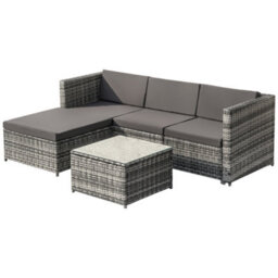 HomeTouch Grey Outdoor Patio Garden Rattan Corner Sofa Set With Rattan Coffee Table - thumbnail 9