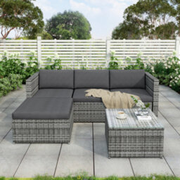 HomeTouch Grey Outdoor Patio Garden Rattan Corner Sofa Set With Rattan Coffee Table - thumbnail 4