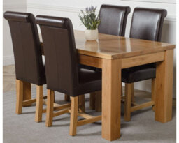 That's Furniture Dakota 152 X 87 Cm Chunky Medium Oak Dining Table And 4 Chairs Dining Set With Washington Brown Leather Chairs - thumbnail 1