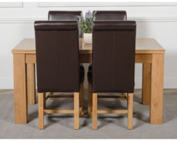 That's Furniture Dakota 152 X 87 Cm Chunky Medium Oak Dining Table And 4 Chairs Dining Set With Washington Brown Leather Chairs - thumbnail 2