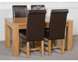 That's Furniture Dakota 152 X 87 Cm Chunky Medium Oak Dining Table And 4 Chairs Dining Set With Washington Brown Leather Chairs - thumbnail 3