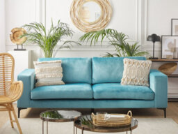 Beliani Sofa 3 Seater Vadstena Velvet Light Blue - thumbnail 2