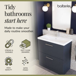 Balterley Level Modern Bathroom Floor Standing 2 Drawer Vanity & Mid-Edge Ceramic Basin, Dark Grey, 800mm - thumbnail 7