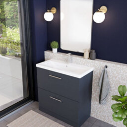 Balterley Level Modern Bathroom Floor Standing 2 Drawer Vanity & Mid-Edge Ceramic Basin, Dark Grey, 800mm - thumbnail 4