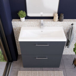Balterley Level Modern Bathroom Floor Standing 2 Drawer Vanity & Mid-Edge Ceramic Basin, Dark Grey, 800mm - thumbnail 3
