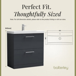 Balterley Level Modern Bathroom Floor Standing 2 Drawer Vanity & Mid-Edge Ceramic Basin, Dark Grey, 800mm - thumbnail 5
