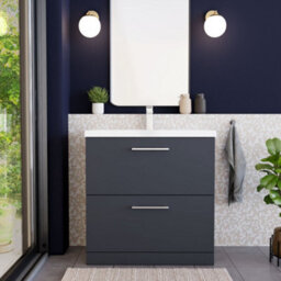 Balterley Level Modern Bathroom Floor Standing 2 Drawer Vanity & Mid-Edge Ceramic Basin, Dark Grey, 800mm - thumbnail 2
