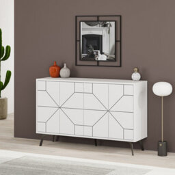 Decortie Dune Modern Sideboard Cabinet - Geometric 4 Door Console Sideboard With Metal Legs White - thumbnail 5