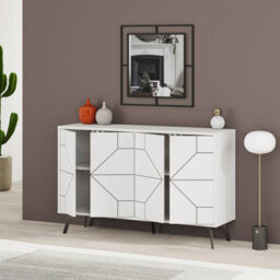 Decortie Dune Modern Sideboard Cabinet - Geometric 4 Door Console Sideboard With Metal Legs White - thumbnail 6