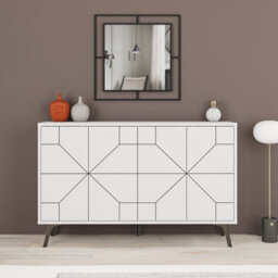 Decortie Dune White Geometric 4 Door Sideboard With Metal Legs (W) 123Cm