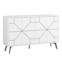 Decortie Dune Modern Sideboard Cabinet - Geometric 4 Door Console Sideboard With Metal Legs White - thumbnail 2