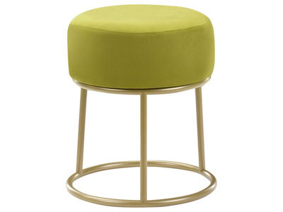 Wyld and Coco Glamora Lime Green Velvet Footstool With Gold Metal Base - Compact Round Seat For Glam Modern Interiors - image 1
