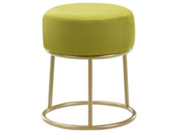 Wyld and Coco Glamora Lime Green Velvet Footstool With Gold Metal Base - Compact Round Seat For Glam Modern Interiors - thumbnail 1