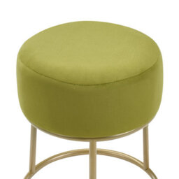 Wyld and Coco Glamora Lime Green Velvet Footstool With Gold Metal Base - Compact Round Seat For Glam Modern Interiors - thumbnail 3