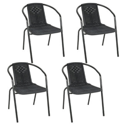 Living And Home Set Of 4 Black Vintage Style Stacking Plastic Rattan Patio Garden Chairs Outdoor Armchairs With Metal Frame - image 1