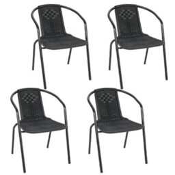 Living And Home Set Of 4 Black Vintage Style Stacking Plastic Rattan Patio Garden Chairs Outdoor Armchairs With Metal Frame